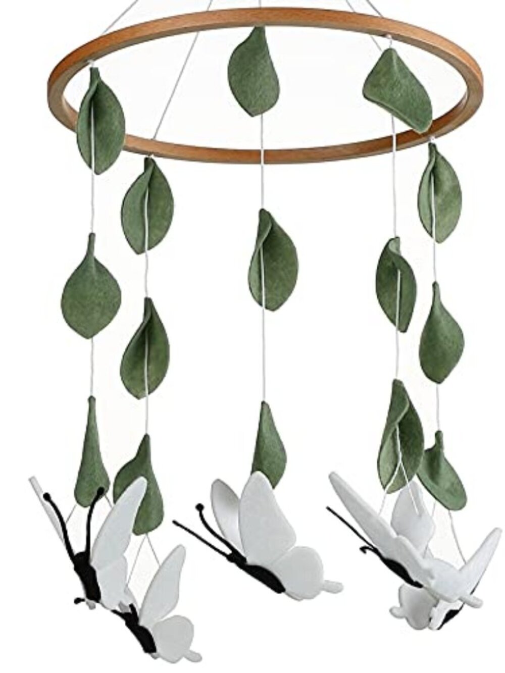 Baby Crib Mobile, Wooden Nursery Decor White Butterflies